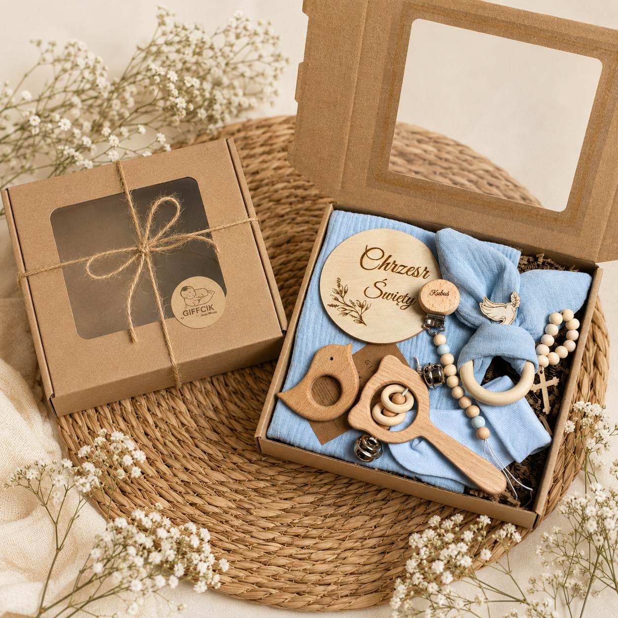 Prezent na chrzest dla chłopca pamiątka chrztu gift box grawer