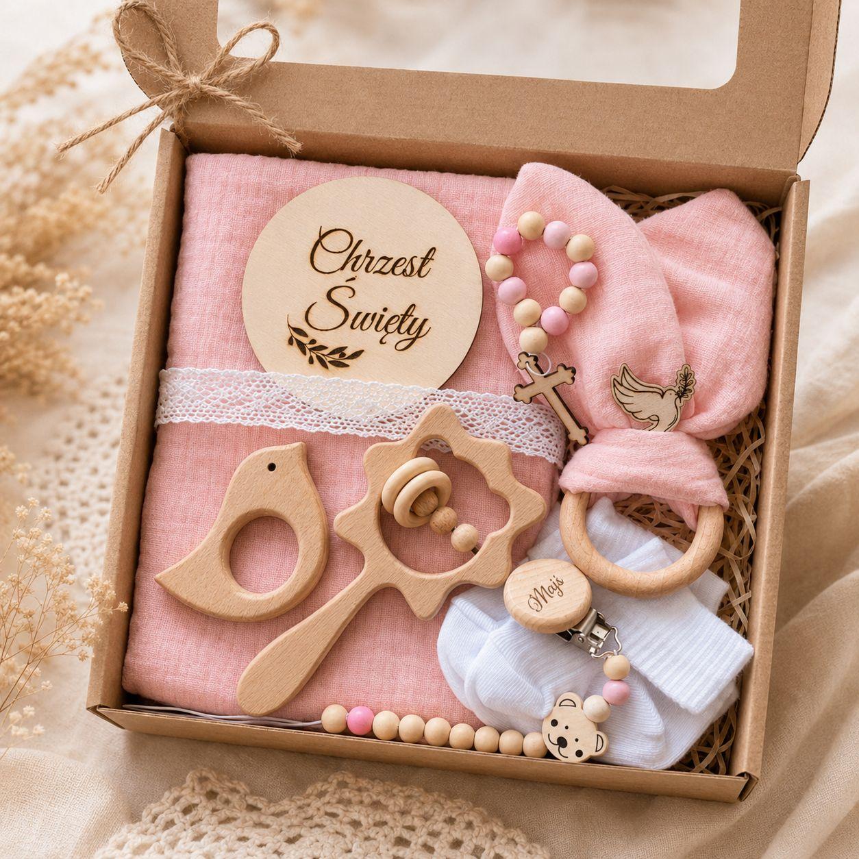 Prezent na chrzest dla dziewczynki pamiątka chrztu gift box grawer