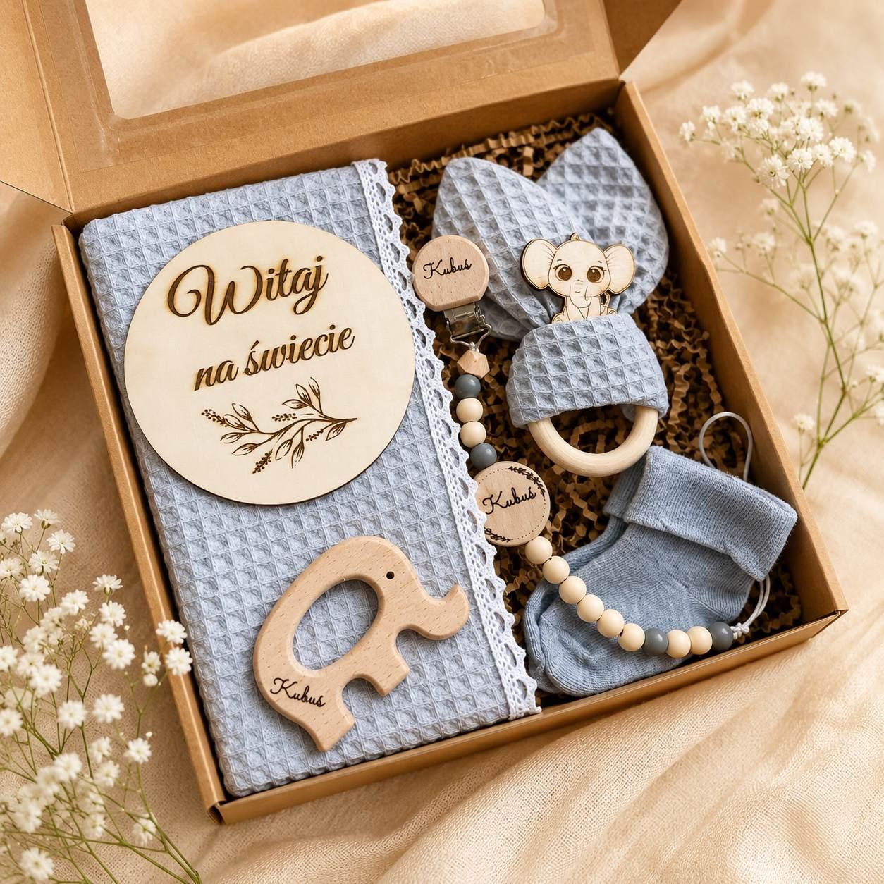 Drewniany Gryzak i Zawieszka - Baby Shower na Narodziny